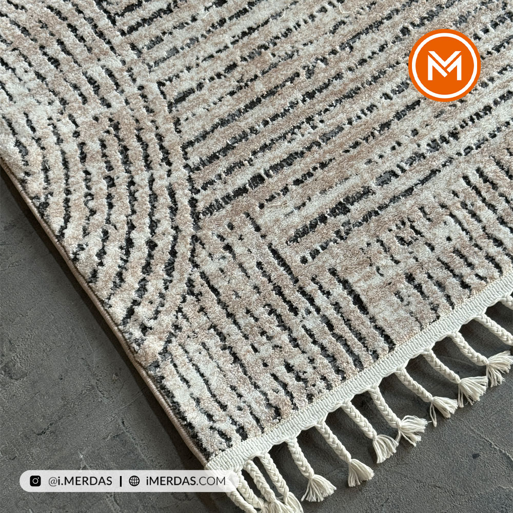 فرش کناره کد 41338 زمینه کرم نقره ای